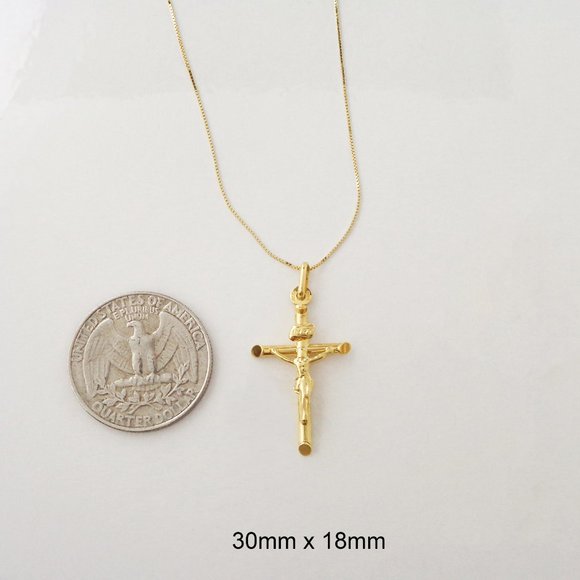 10K Gold Crucifix Pendant Necklace, Real Gold Cross Necklace Stamped 10K Italy - Picture 3 of 6
